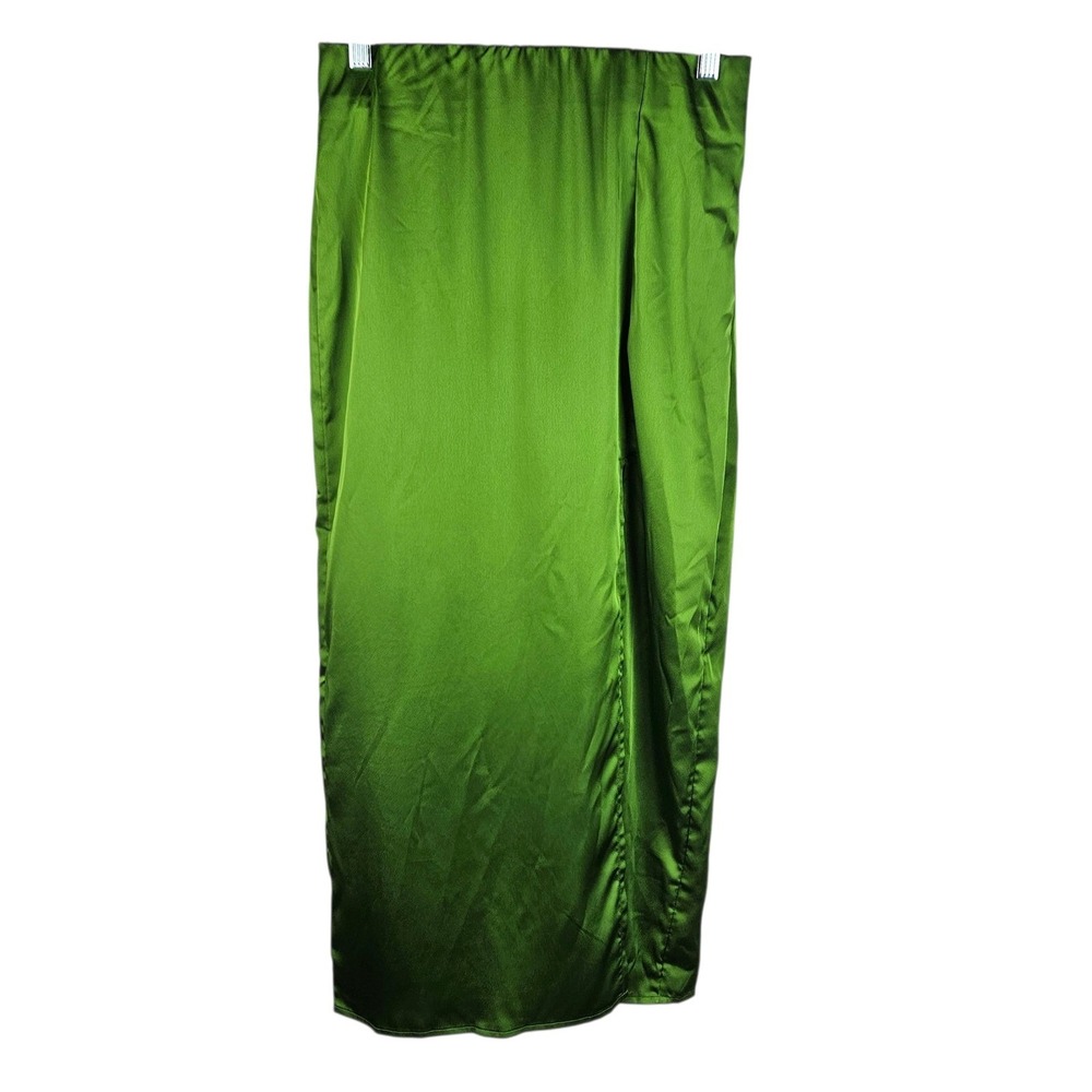 A New Day Green Satin Maxi Skirt Women's‎ XS Recycled Polyester Slit